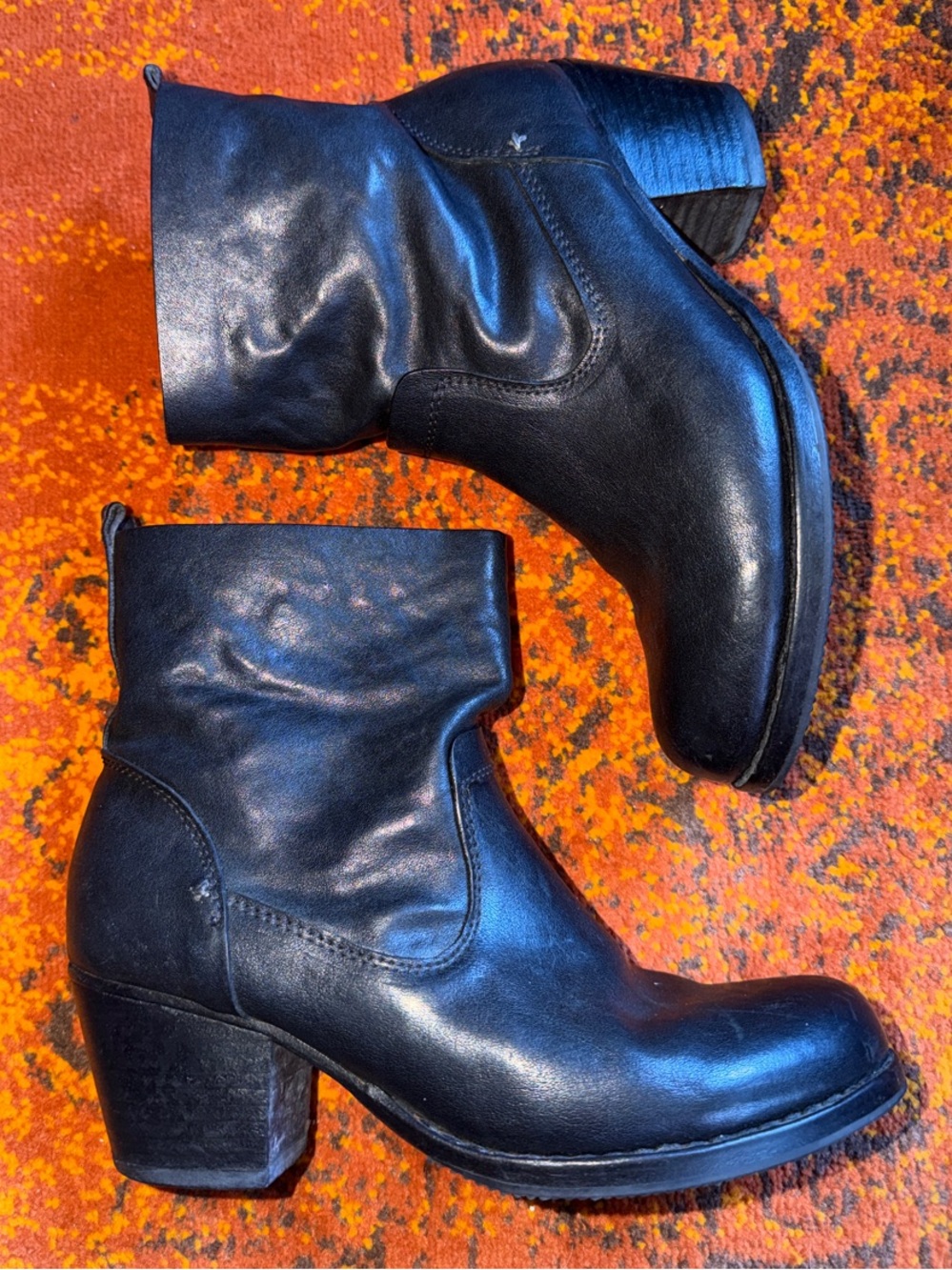 rag & bone Black Leather Block Heel Boots